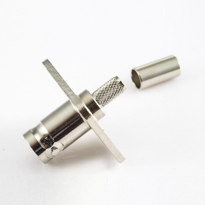 BNC连接器压接接线面板安装4孔法兰母头直式 BNC连接器压接接线面板安装4孔法兰母头直式